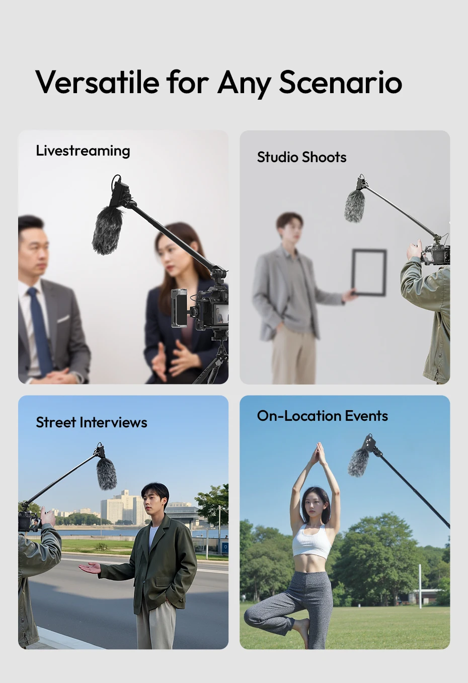 Mic Boom Pole Arm Microphone Stand 1M with Dual Cold Shoe Mount for DSLR Camcord