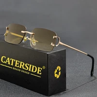 CATERSIDE bleu rectangulaire lunettes de soleil hommes sans monture en métal mode carré lunettes de soleil pour femmes dégradé lentille lunettes extérieures UV400 2