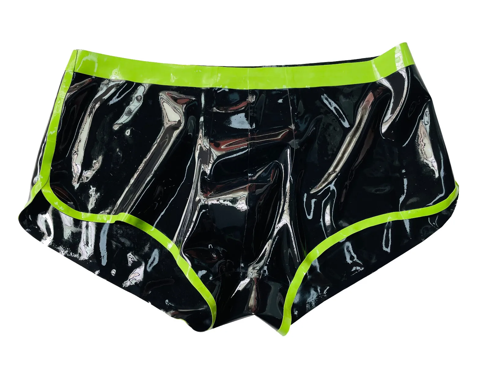 men latex gummi briefs with green trims tight latex underwear fetish
