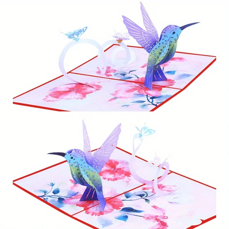 Hummingbird Paper Carved 3D Greeting Cards, Handwritten Birthday Blessing Bird Holiday Card Gift Card for Women, Wife, Grandma