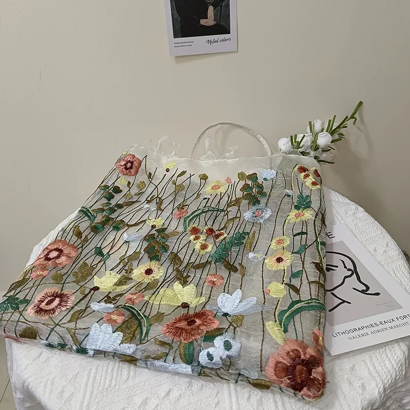 Handmade Retro Flower Embroidered Shoulder Bag - Womens Lace Tote for Beach and Art