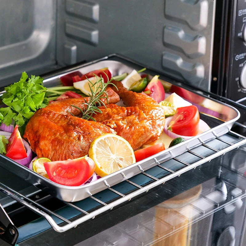 1Pcs Stainless Steel Baking Tray Rectangular Food Storage Pans BBQ Seafood Fruits Plate Kitchen Accessories 4