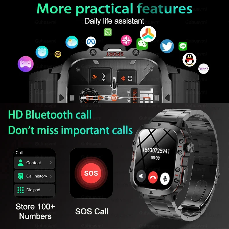 New Rugged Military Smart Watch Men Women Bluetooth Call Ai Voice Waterproof Health Outdoor Sport Fitness GPS Smartwatch 420mah