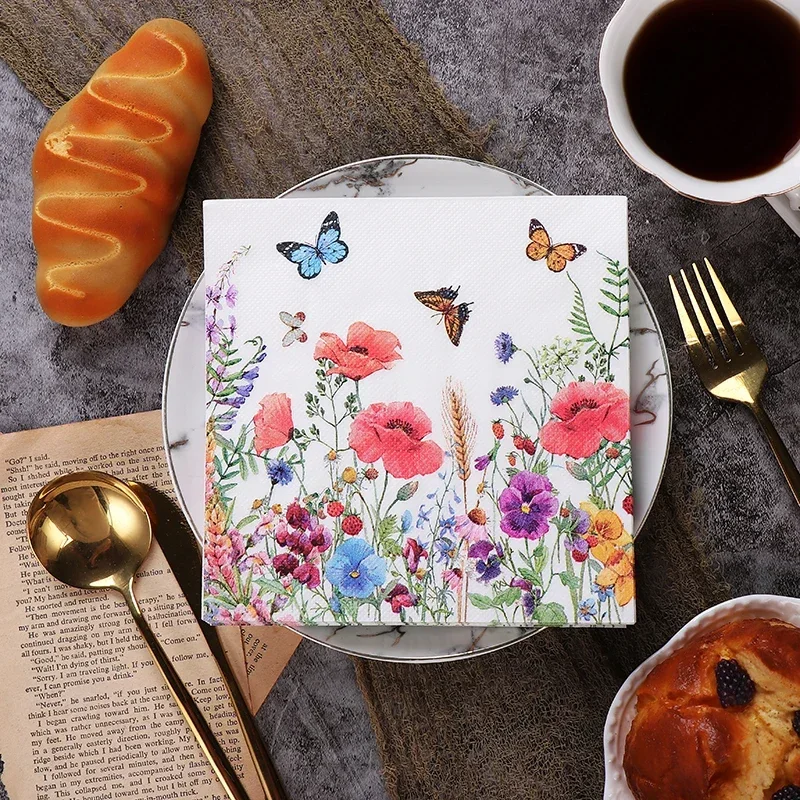 Floral Printed Paper Napkins Restaurant Hotel Party 20pcs/pac 33cm Wood Pulp