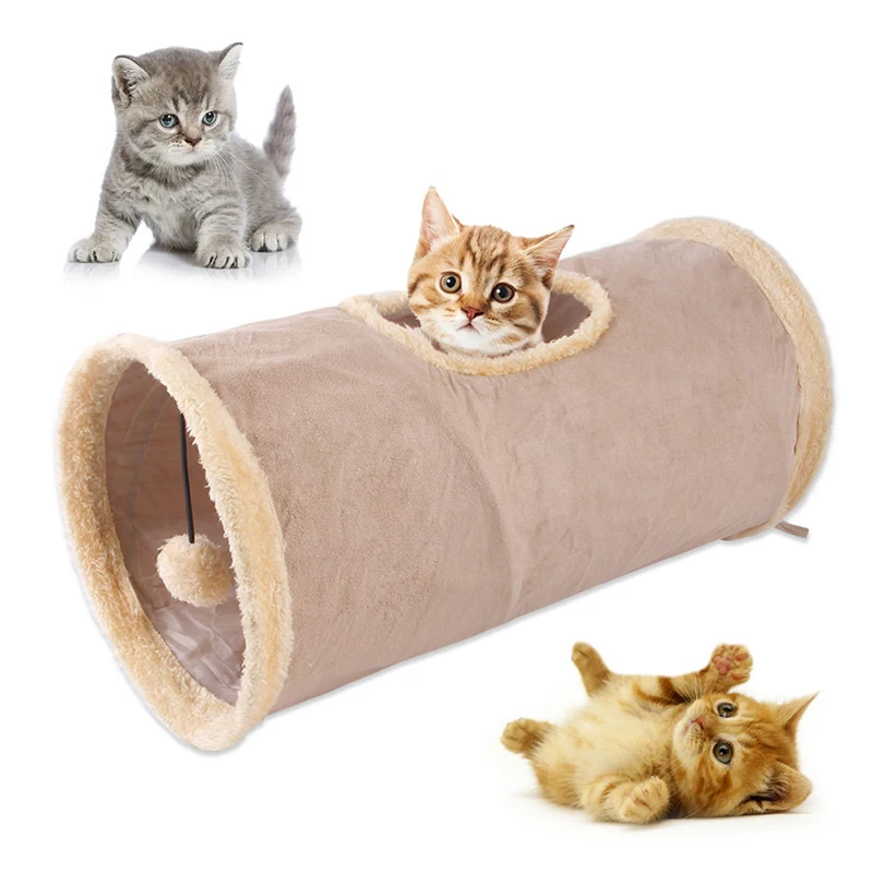 Collapsible Cat Tunnel Pet Cat Toys Play Tunnel Durable Suede Pet Toys Play Tunnel with Ball and Hole Pet Supplies