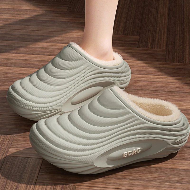 2025 Winter Waterproof Cotton Slippers Women Outdoor Non Slip Short Plush Slides Woman Indoor Soft Sole Warm Home Slippers 45