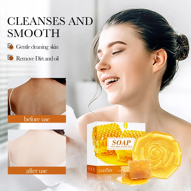 SADOER Honey Facial Soap Face Wash Foam Facial Cleanser Whitening Moisturizing Anti Acne Anti-aging Body Bathing Facial Soap
