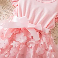 Summer 3D Flower Mesh Ruffles Sleeves Dress 1-5 Years Toddler Girls Birthday Party Princess Dress Tutu Cute Baby Girls Clothes 5