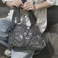 Women's Y2K Vintage Motorcycle Shoulder Bag Fashion Soft PU Chains Multiple Pockets Tote Bags Moto Style Messenger Crossbody Bag 2