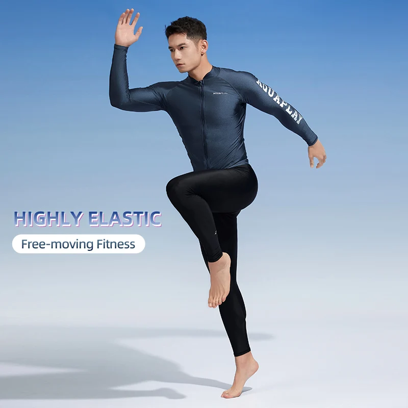 AquaPlay Men&lsquo;s Rash Guard Surfing Diving Swimwear Full Zipper Long Sleeve Suit Swimming Surf Clothing Outdoor Sport Fitness
