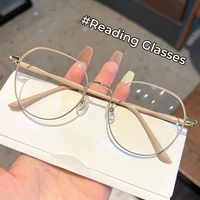 Anti-reflective Hyperopia Glasses Fashion Metal Large Frame Reading Glasses Women High Definition Anti-blue Presbyopia Eyewear 1