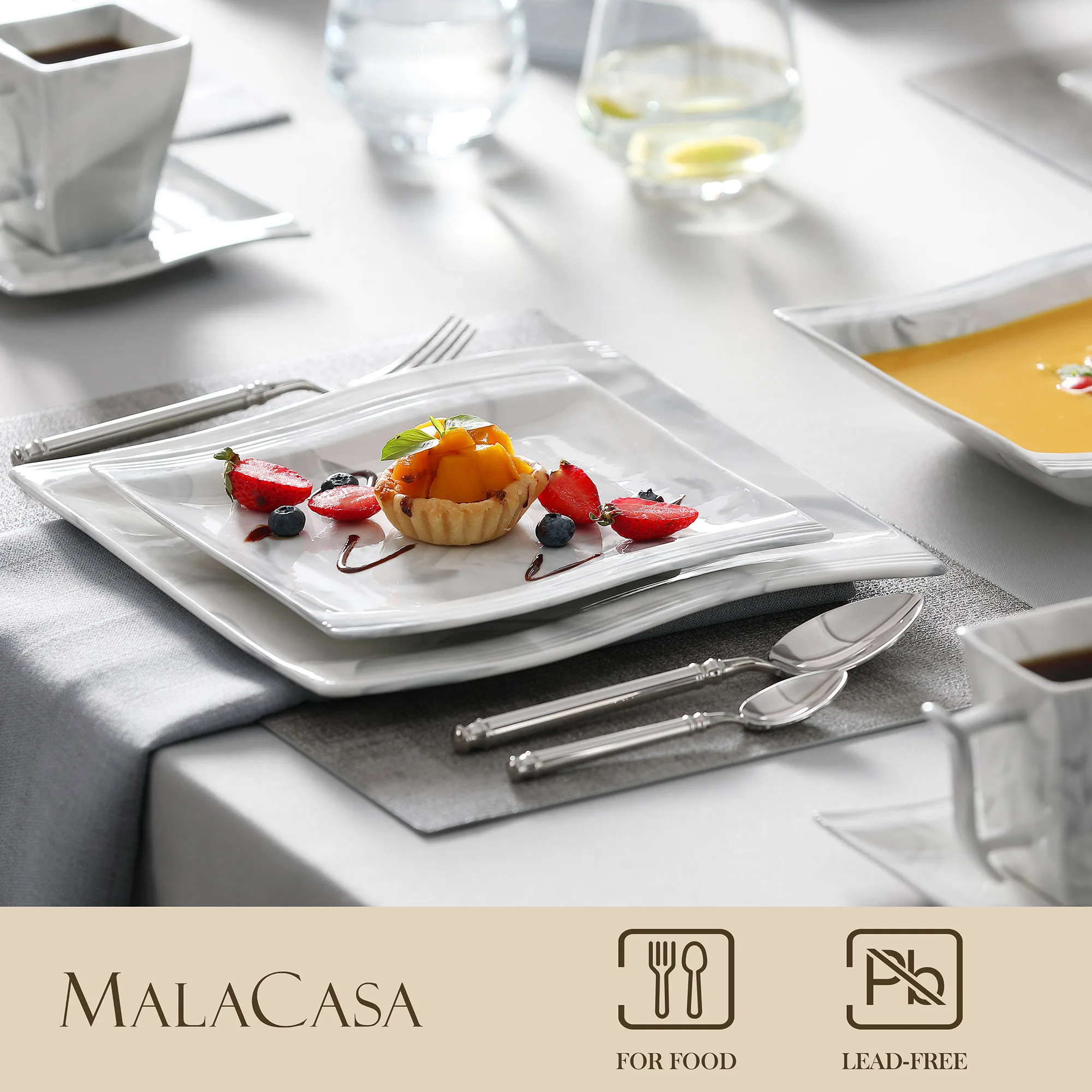 Malacasa Square Marble Plates Dinner Set Marble Dinnerware