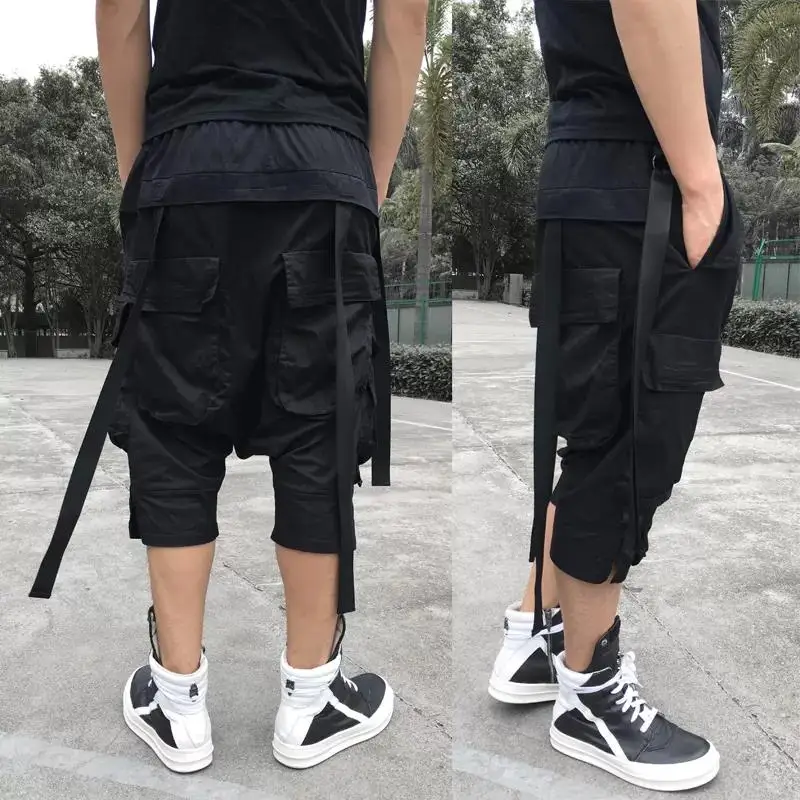 2024 Multi-pockets Detachable Ribbons Hip Hop Techwear Cargo