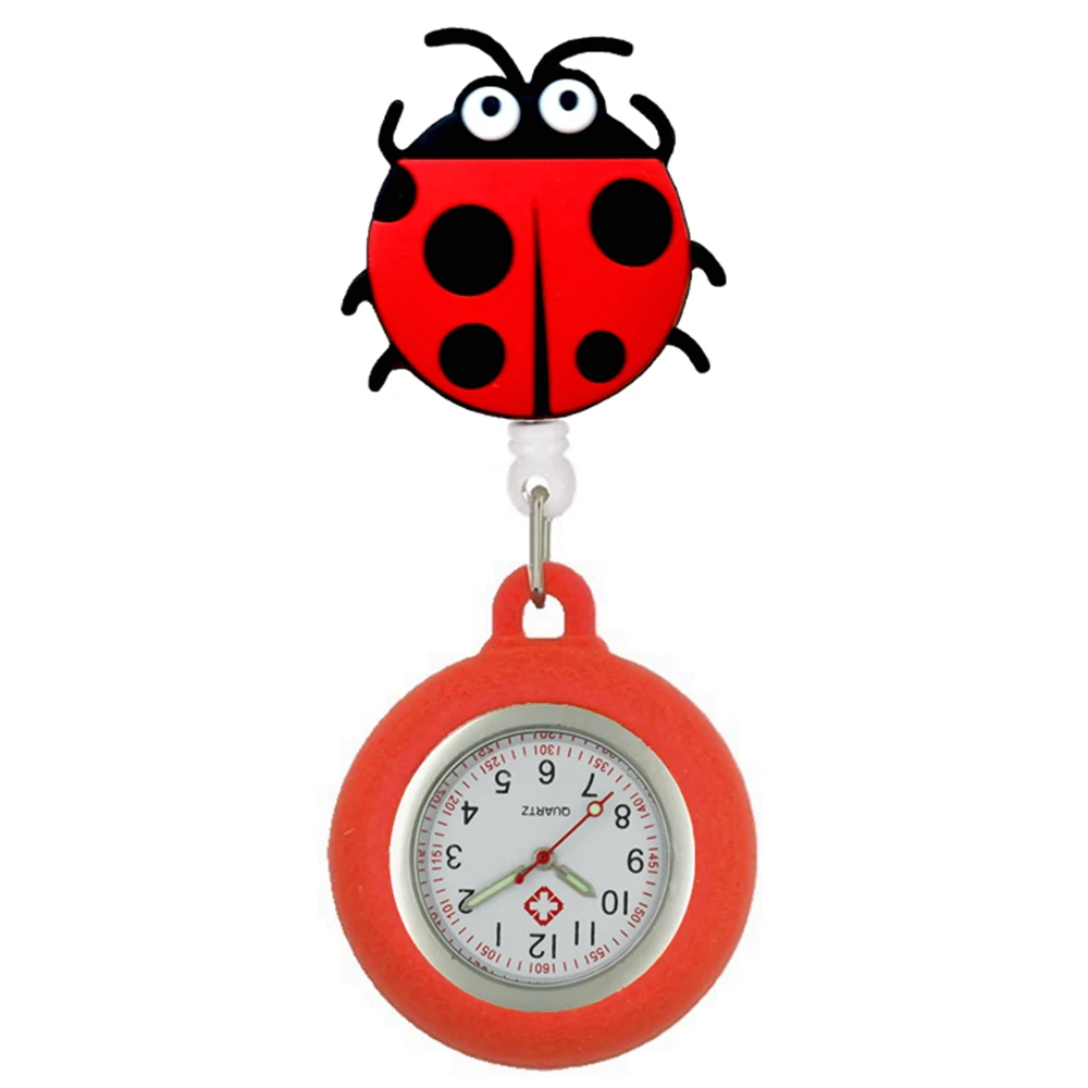 Lovely Cartoon Retractable Animals Love Heart Rainbow Sunflower Nurse Doctor Hospital Clips Pocket Hang Quartz Watches Clock