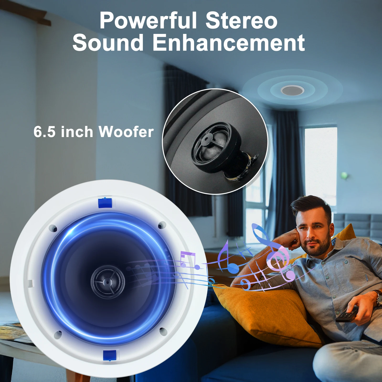 STUDIOFINIX 6.5인치 320W 블루투스 천장/벽 스피커 - 거실, 욕실, 주방용 2웨이 플러시 마운트 홈 오디오