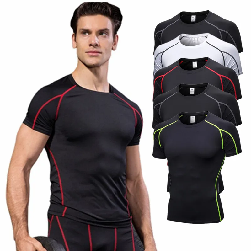 

Men Sport T Shirts Running Top Compression Exercise Tights Cycling Basketball Training Fitness Perspiration Skinny Sweatshirts