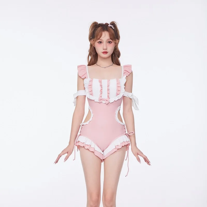 

Swimsuit Girl Cute Girl Big Butterfly Dew Back Strap Triangle One Piece Retro Style Student Hot Spring Surfing One Pcs Swimsuit