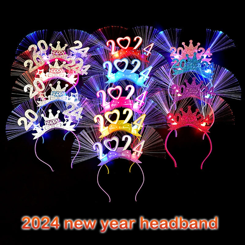 

2024 LED Glowing Stick New Year Fiber-optic Crown Headband Headwear Sparkle Toy Magic Wand Kid Birthday Party Favors Gifts 1pc