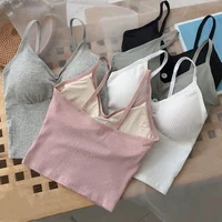 Femmes tricoté débardeur sangle gilet femme tricot haut court poitrine enveloppement pur sous-vêtements en coton Camisoles 3
