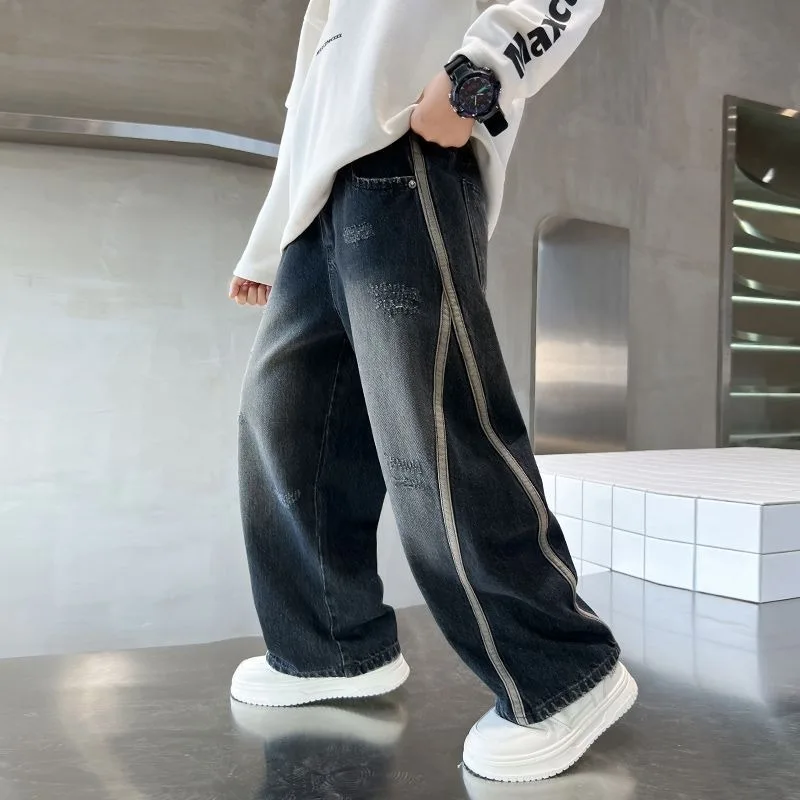 2025 New Boys Straight Jeans Big & Tall Kids Autumn Winter Denim Pants Boys Long Jeans - 4