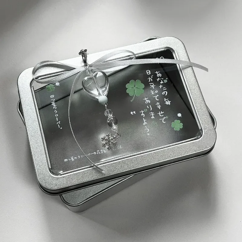 INS Simplicity Retro Japanese Desktop Organizer Green Clover Seris Kpop Photocard Case Large Capacity Hair Clip Stationery Box