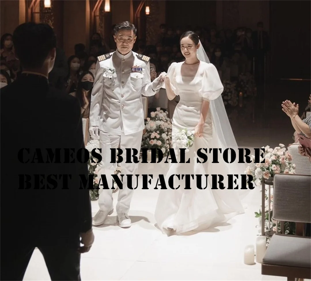 

SONDR Custom Made Puff Sleeves Wedding Dresses Korea High End Elegant Organza Mermaid Brides Gowns Ivory Women Bridal Dresses