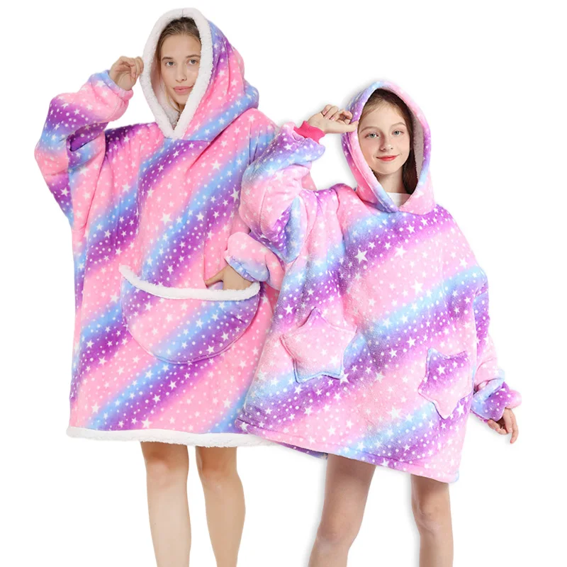 Avocado Printed Oversize Hoodie Blanket Fleece Bathrobe For Girls
