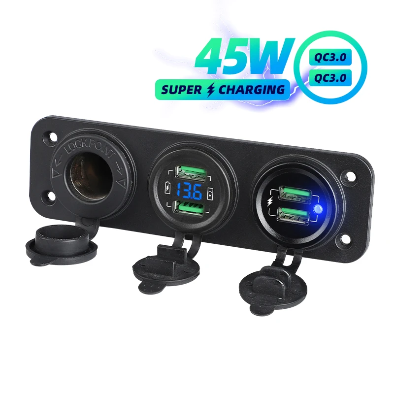 Adaptador de cargador de teléfono rápido QC3.0, conector Usb para encendedor de cigarrillos en el coche, voltímetro, Panel 4 puertos, 12V, Kit de enchufe USB automotriz|Encendedor| - AliExpress