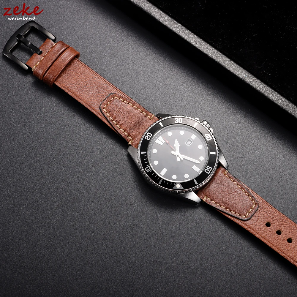 Vintage Brown Genuine Leather Watch Strap – Retro Rub Colour Calfskin with Quick Release