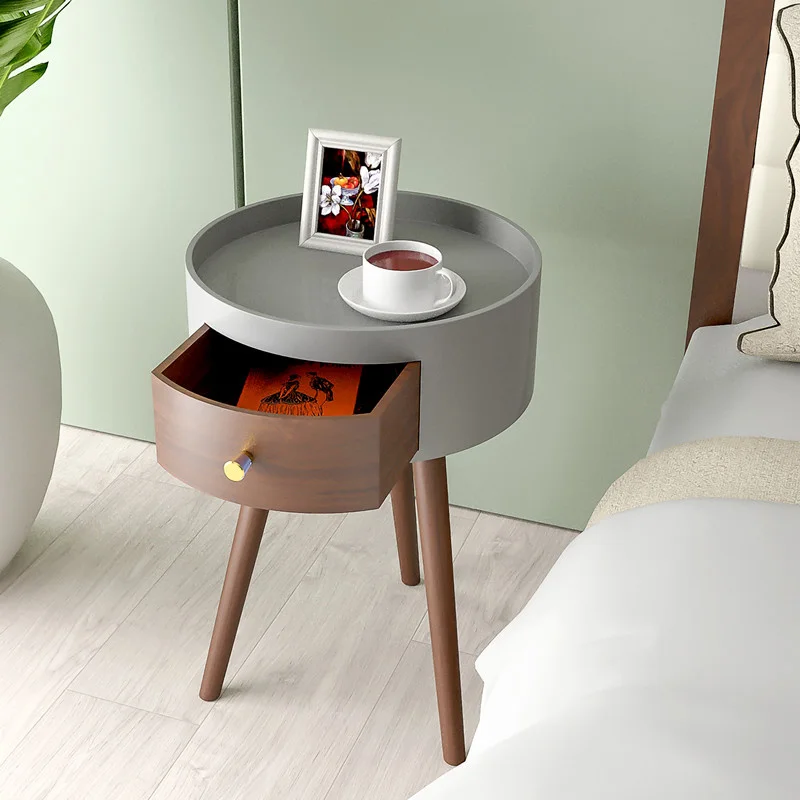 

Nordic Style 3 Legs Bedside Bedroom Wooden Nightstand Light Luxury Simple Small Round Desk Lockers Coffee