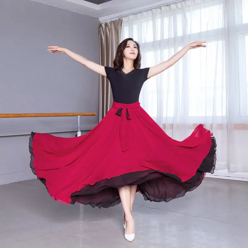 

Female Degree Classical Dance Skirt Women Double-Side Chiffon Big Swing Skirt Belly Dance Costume Performance Maxi Skirts Q271