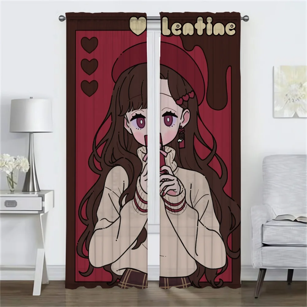 Anime Girl Home Interior Curtains for Camera Shades Living Room Curtain Partition Tulle for Bedroom Halloween Decoration Blinds 2