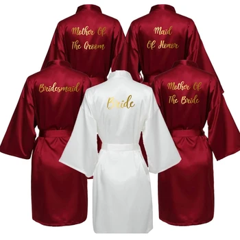 Abito in raso di seta Abito da sposa Abito da damigella d'onore Abiti da sposa da donna Abito da sposa Indumenti da notte Spogliatoio Accappatoio Vino Rosso Oro Testo
