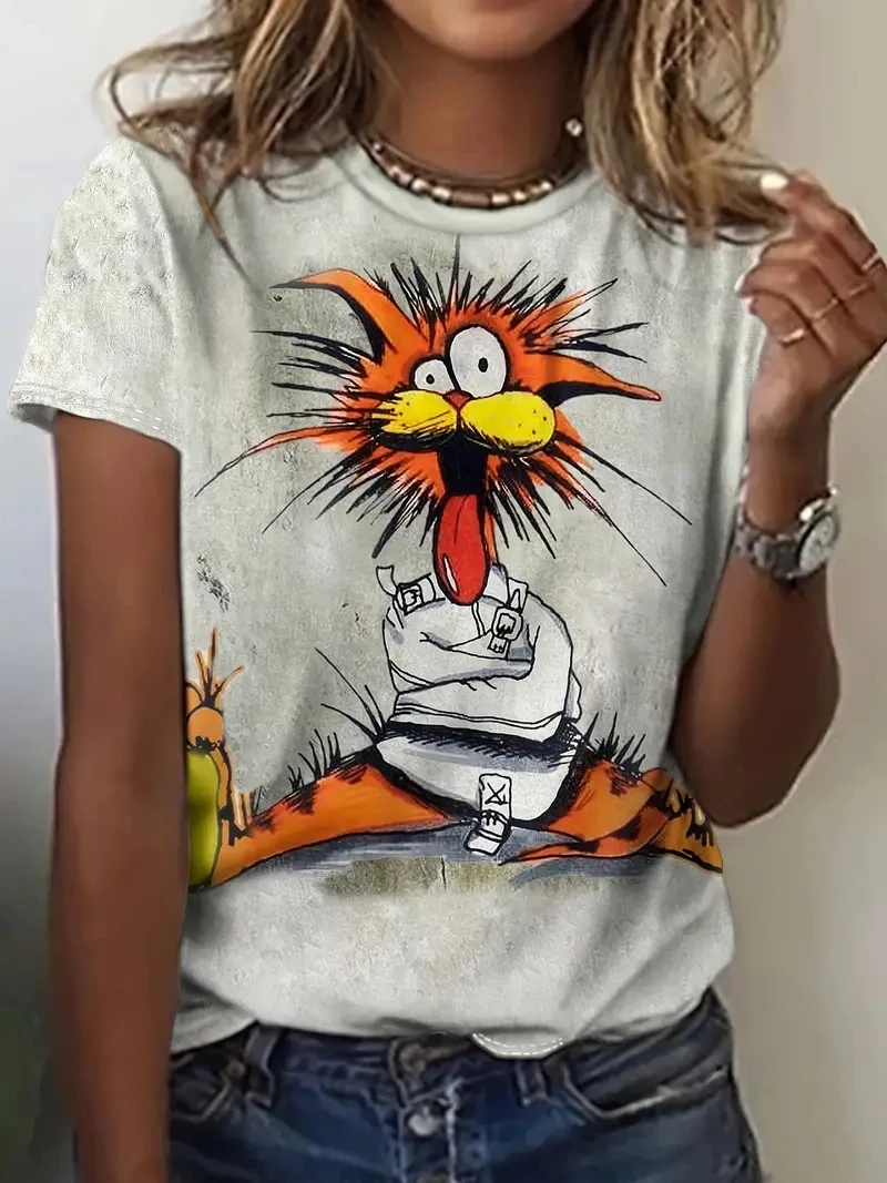 

Fashion Cartoon Print Women T shirts Summer New 2024 Short Sleeve Tees Shirts Plus Size Street Casual Loose Girls Woman T shirts