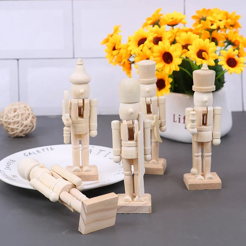 1Pcs/6Pcs Wooden White Embryo Nutcracker Doll Soldier Miniature Figurines Handcraft DIY Puppet Ornaments Home Decor Toy