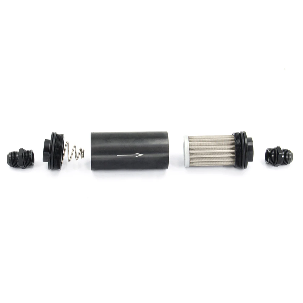 Auto aluminum 51MM fuel filter E85 stainless steel filter 100 microns steel element AN6 AN8 AN10 adaptor fittings