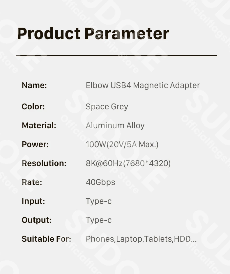 Elbow USB4.0 Thunderbolt3 40Gbps Magnetic Adapter USB C to C 100W Fast Charging Magnet Converter Cable 8K@60Hz USB TypeC Adapter