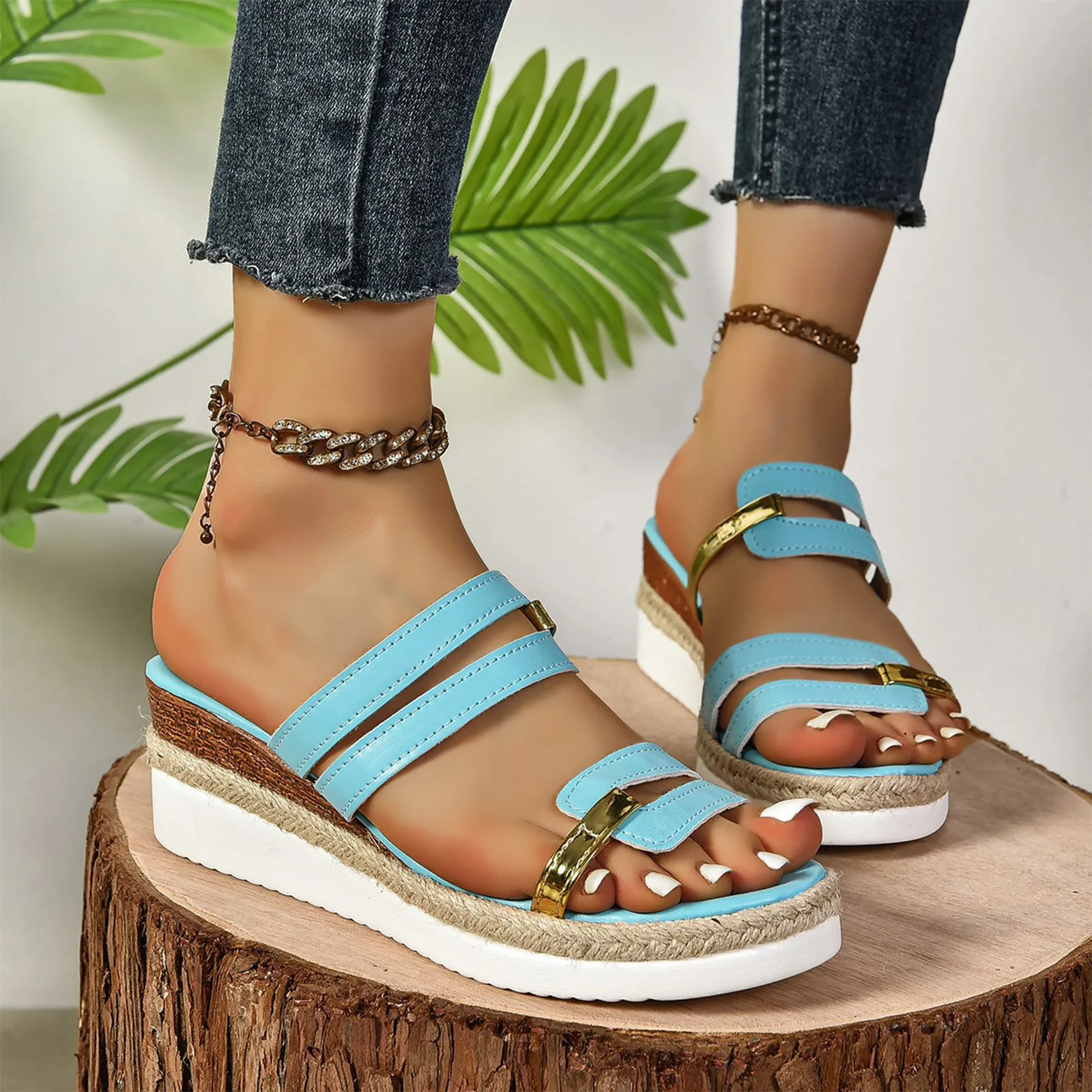 NEW Summer Women Sequined Cloth Slippers Bling Wedges Platform Beach Casual Slides Woman Shoes Ladies Slippers Footwear