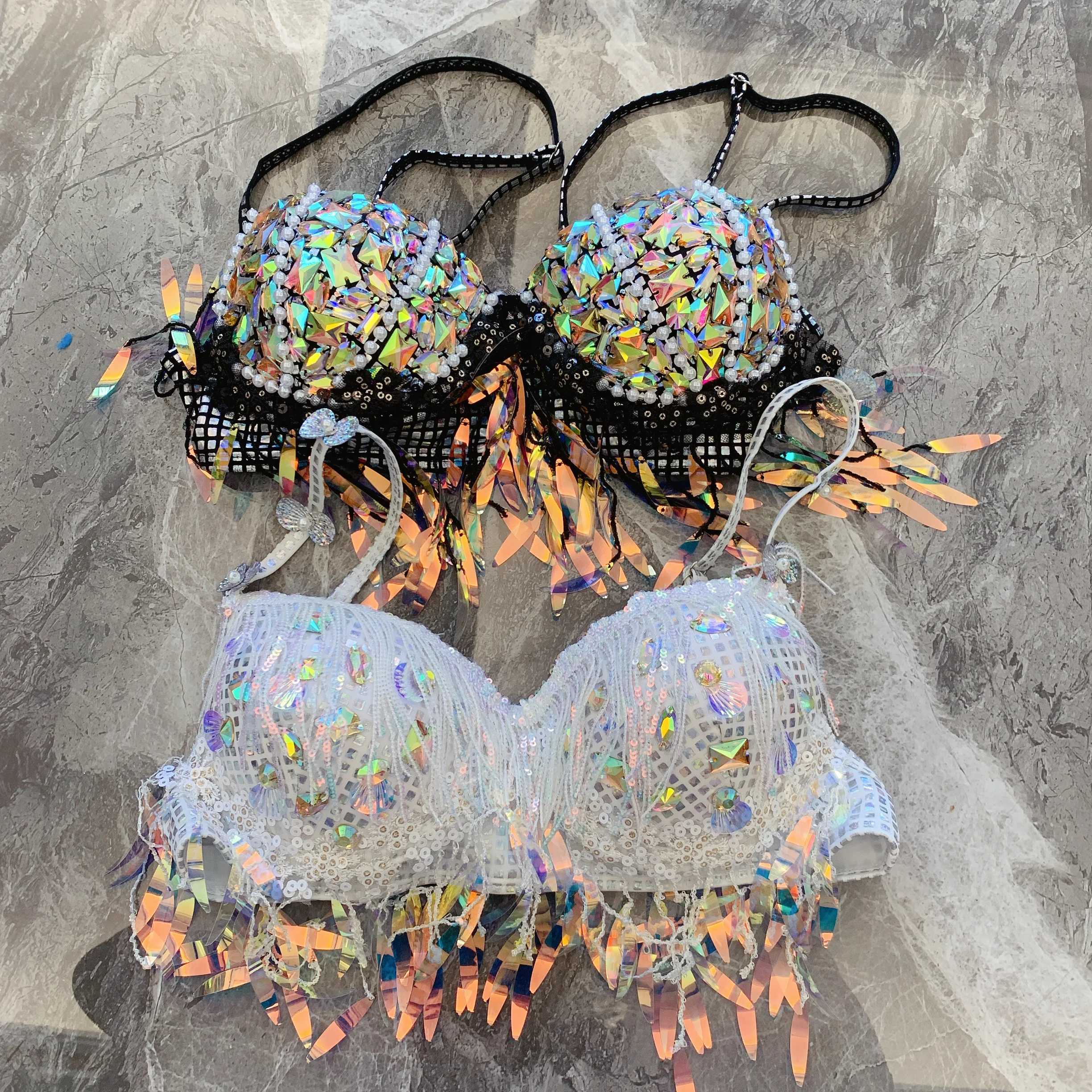 Colorful mermaid sequined bra adult swimwear pearl sequined bra