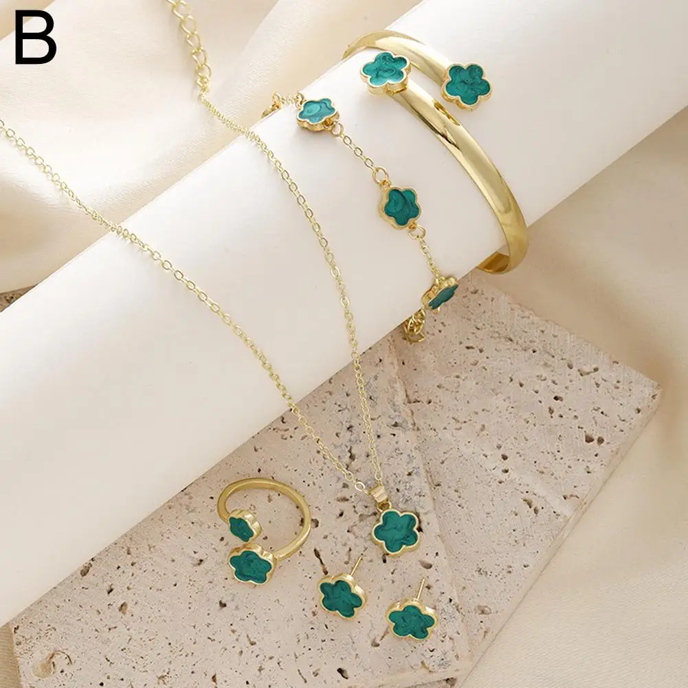 Lucky Five-petal Flower Clover Earrings Necklace Ring