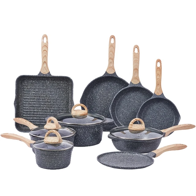 JEETEE Pots and Pans Set Nonstick, Induction Granite Coating