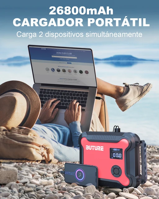  BUTURE - Arrancador portátil de coche con compresor de aire,  paquete de refuerzo de batería BUTURE de 150 PSI 3500 A 26800 mAh (todos  gasolina/8.0 L diésel), inflador digital de neumáticos