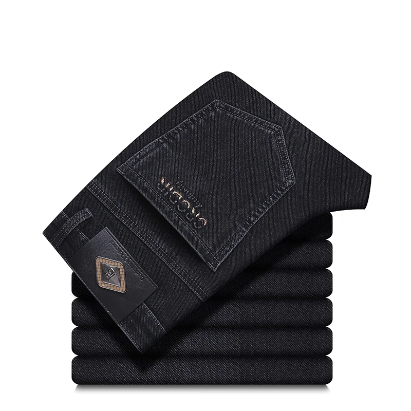 2024 Autumn New Men's Business Jeans High Elasticity Straight Denim Trousers Men's Pants Work Clothes Haze Blue Black Gray Brand 2