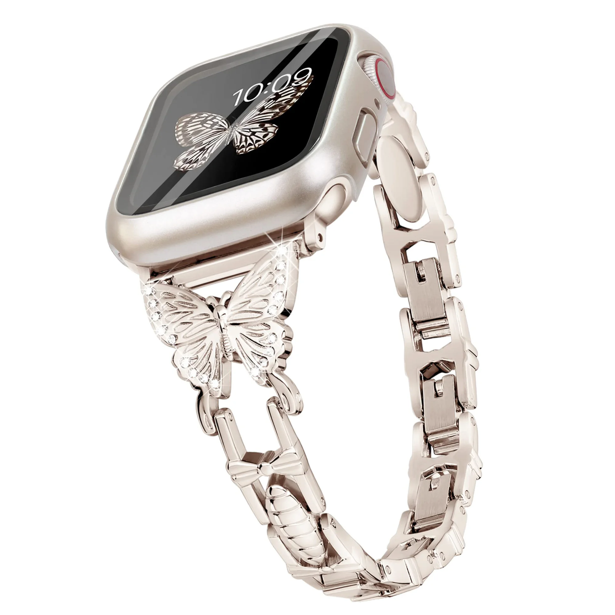 애플 워치 밴드용 다이아몬드 버터플라이, 금속 팔찌, iWatch 시리즈 se 6 3 4 5 울트라 2 8 9 스트랩, 40mm, 44mm, 41mm, 49mm, 45mm, 38mm