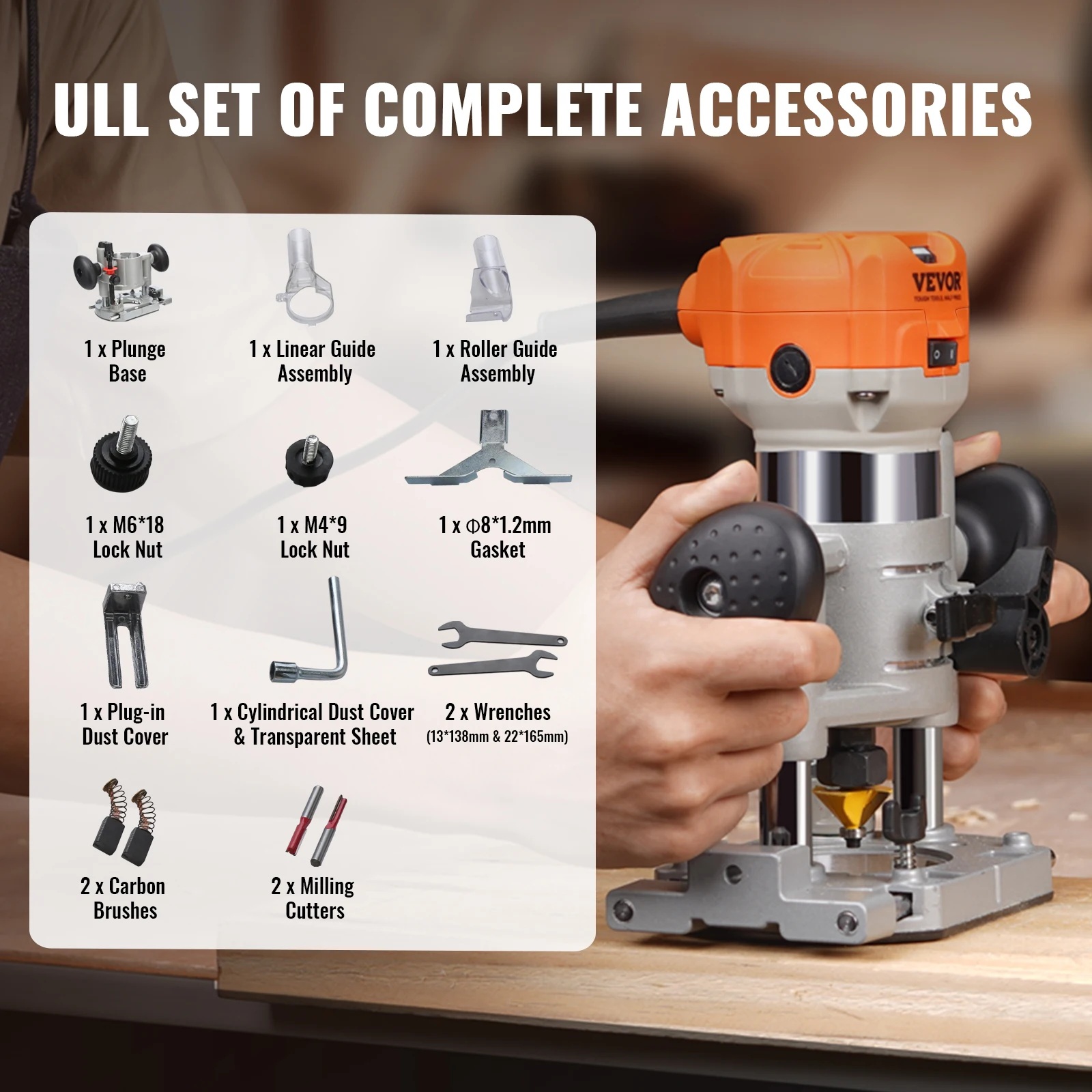 VEVOR Wood Router 1.25HP 800W Compact Wood Trimmer Combo Tool 30000RPM 6 Variable Speeds for DIY Woodworking Slotting Trimming AliExpress 1420