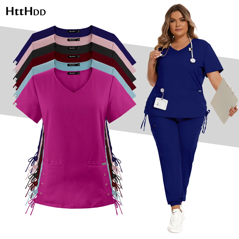 

Medical Uniform Short Sleeve Tops Jogger Pants Medical Hospital Nursing Scrub Uniforms Women Nurse Scrubs Set SPA Work Wear Soft