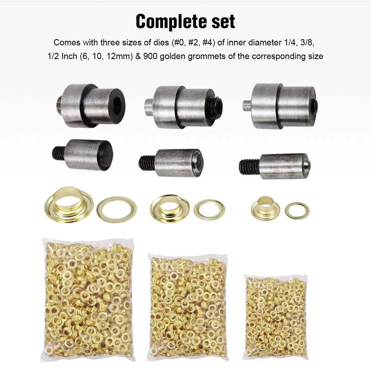 Grommet Eyelet Machine Hand Press Arts Crafts Sewing 3 Dies + 1500pcs Grommets 6/10/12mm DIY Manual Snap Eyelet Press Tools