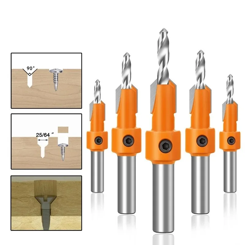 8/10mm Shank HSS Woodworking Countersink Router Bit Set Screw Extractor Remon Demolition for Wood Milling Cutter