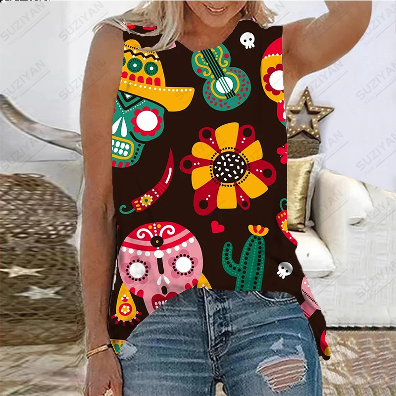 

Fashion Loose Style Women's Sleeveless T-shirt Casual Breathable Summer Hot Selling Fragmented Flower Women's Tank Top Large Top