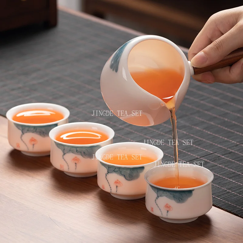 1pcs Hand Drawn Small Tea Cup Made of Sheep Fat Jade Household High-end Tea Cup Ceramic Drinking Utensils Tea Set Accessories